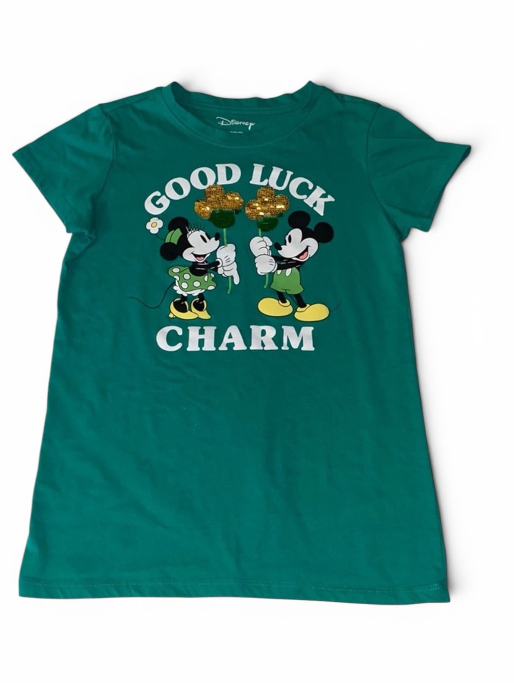 Disney Mickey and Minnie Green Good Luck Charm Short Sleeve Tee T-Shirt